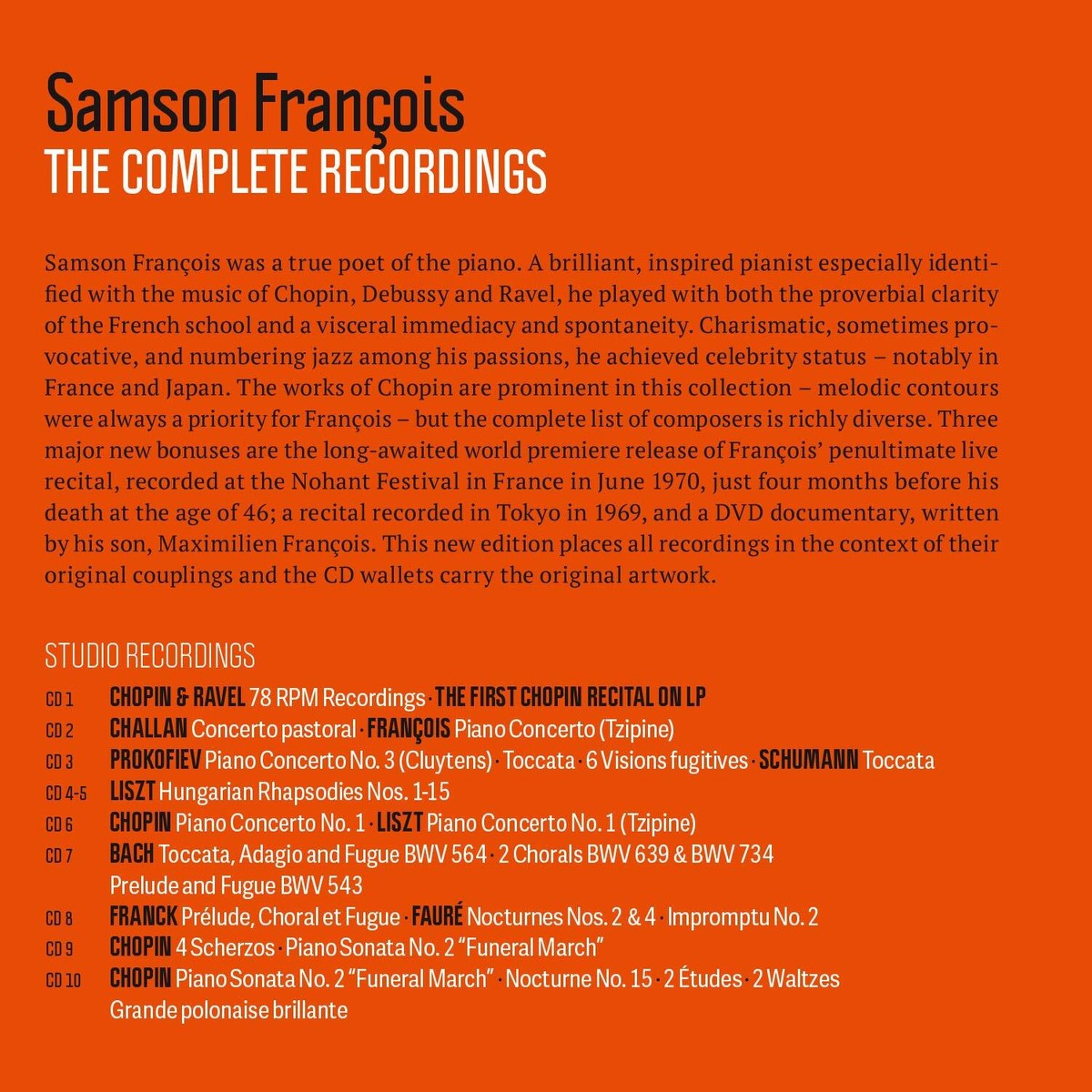 SAMSON FRANCOIS Complete Recordings Erato 54 CD 1 DVD Box Limited