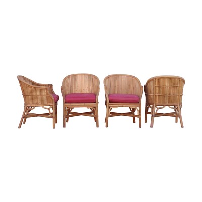 Set of 4 Organic Modern Rattan Bamboo Barrel Back Dining Chairs eBay