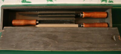 Machinist's Scrapers - 1/2 Half Round 2 Three Square Scrapers in Wooden Box