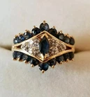 Art Deco Marquise Cut Sapphire & Lab Created Diamond 925 Silver Engagement Ring
