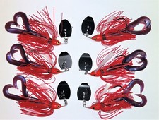 Vibrating Jigs  WEEDLESS 6 Total:   RED TWIN-TAIL  3-3/8  3-1/2 w/Trailer