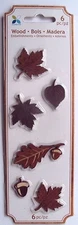 Momenta Wood Embellishments 6 pcs Leaves And Acorns - NEW