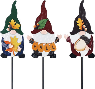 Fall Decorations for Home Outdoor, 3 Pcs 24'' Metal Gnome Decorative Garden Stake