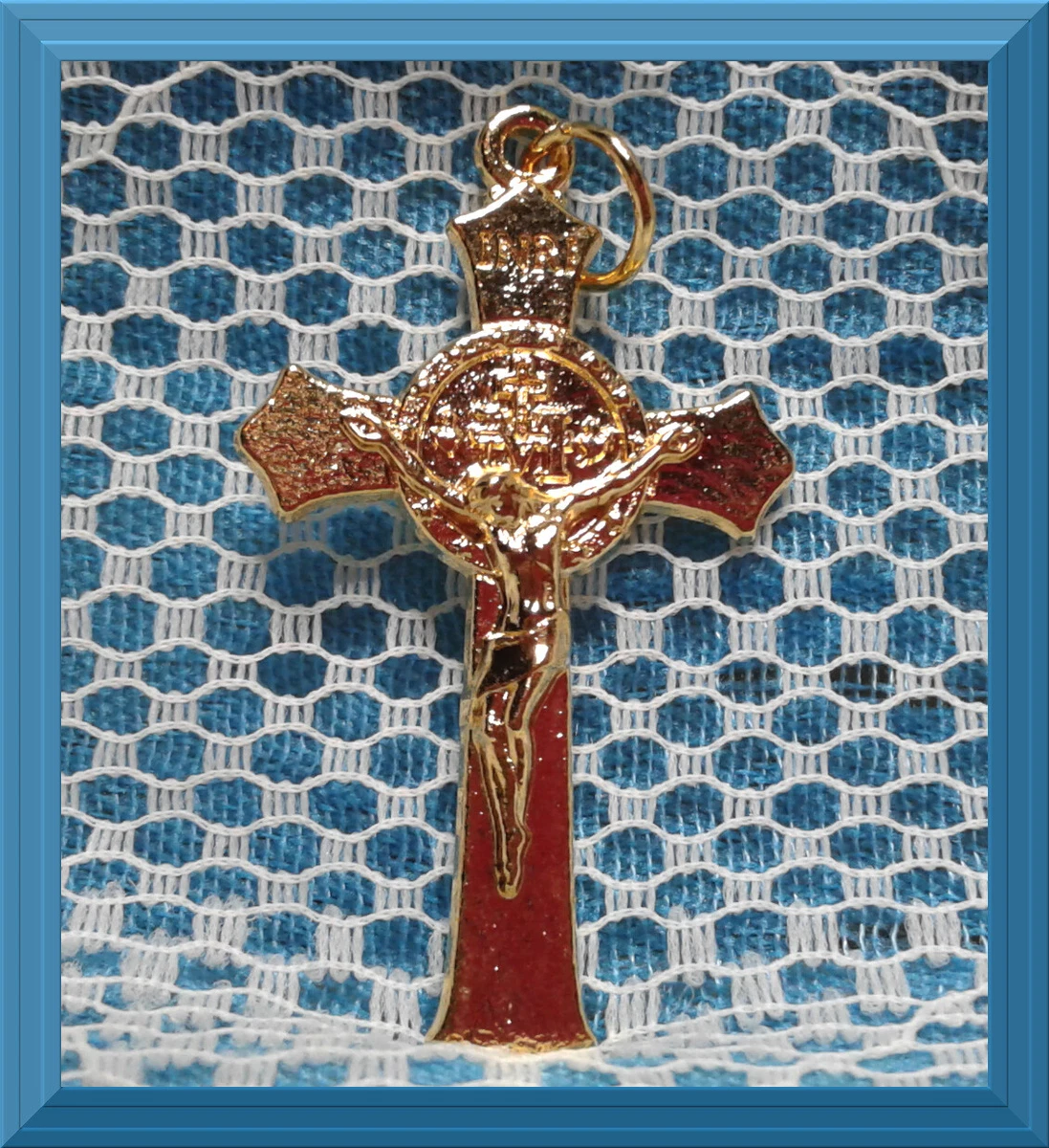 MIRACULOUS MEDAL Crucifix Catholic CROSS Flared Edge Pendant 1.5