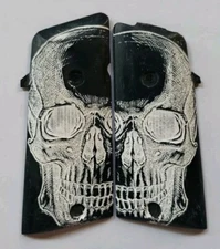 Llama Minimax II Pistol Grips Engraved White Skull On Black Plastic