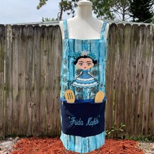 Frida Kahlo Apron Embroider Mexican Artisan Pockets Blue Cooking Craft Vending