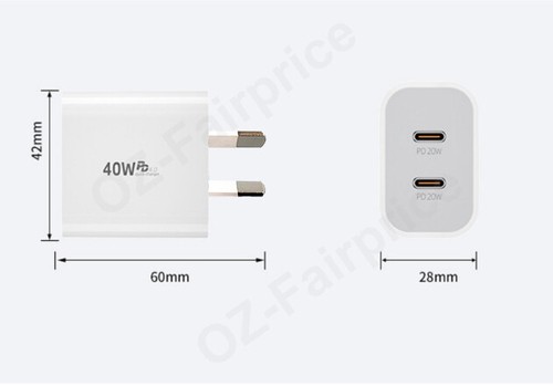 40W DUAL USB-C Type-C PD Fast Charging Wall Charger Power Adapter iPhone Samsung - Picture 2 of 16