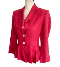 Anne Klein Women s Pink Blazer Jacket Lined Ruffle Bottom 100 Linen Size 6