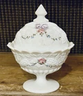 Vintage Westmoreland  Embossed Fruit Milk Glass Candy Dish w/ Lid Roses & Bows