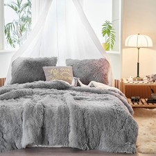 3pc Plush Shaggy Comforter Set Full/Queen Size Faux Fur Sherpa Bedding Set