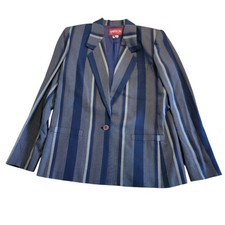Vintage Sasson Jacket Striped Blazer Classic Unique Blue Gray Womens Size 6/7