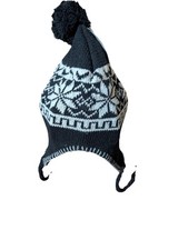 Peruvian Hat - Black With White Snowflake Pattern Beanie