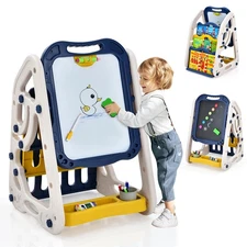 Costzon 3-in-1 Kids Art Easel Double-Sided Tabletop Easel w/Art Accessories Blue