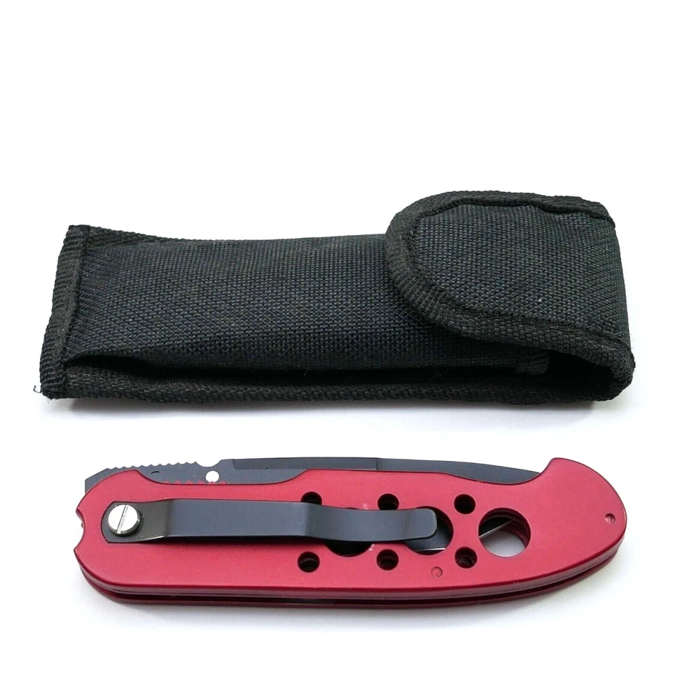 Navaja de Bolsillo Plegable Táctica Roja 8′′ Hoja Inoxidable con Estuche Blando Foto 2 de 4