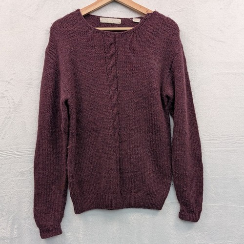 Perry Ellis, VTG Perry Ellis Sweater Womens M Purple Cable Knit Cottagecore Dark Academia 90s
