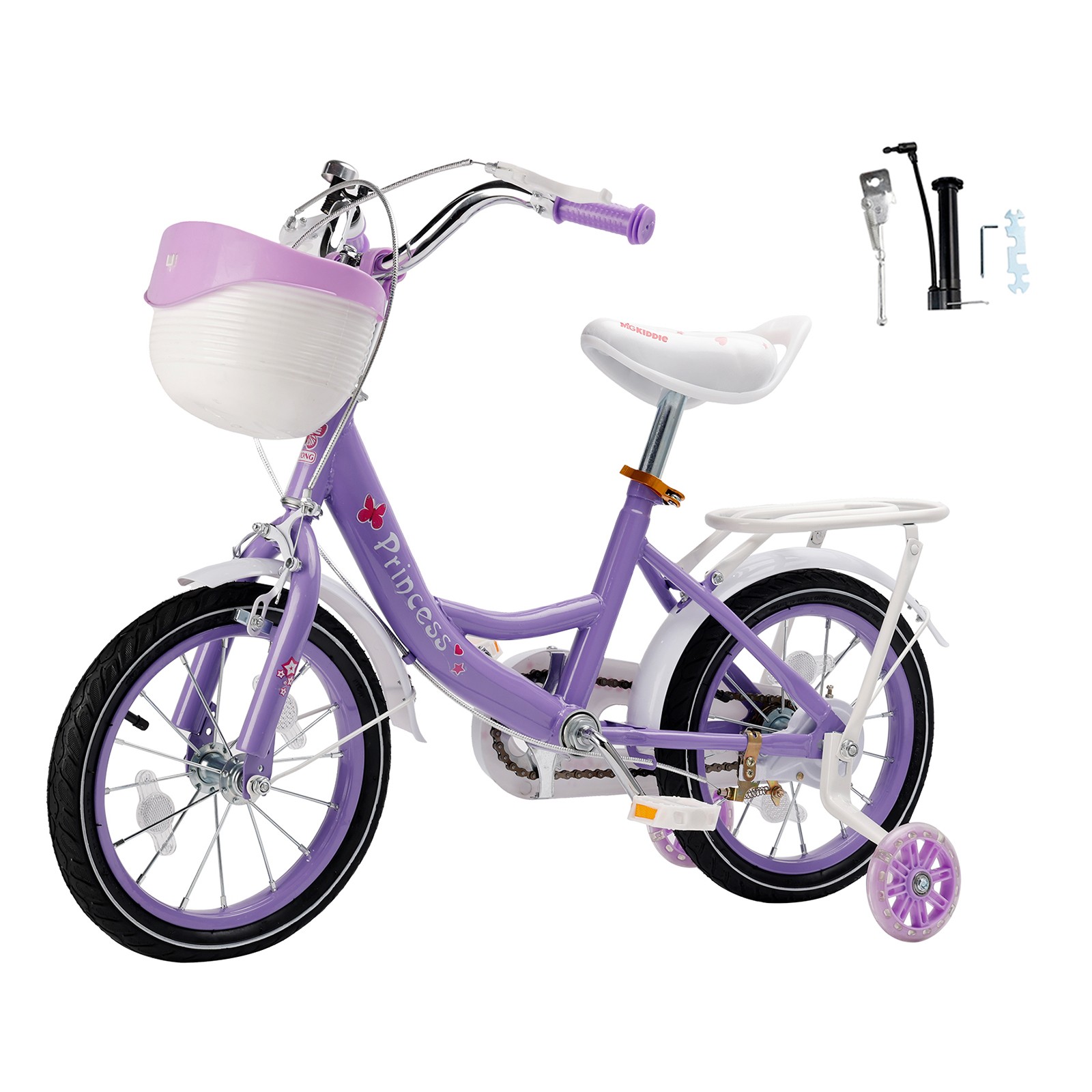 16" Kids Bicycle Girls Bike with Training Wheels Basket Kickstand Purple🚲