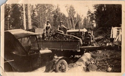 Working Men Loggers Felled Trees Old Cars 2.5x4.5 Snapshot Photo