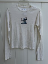 Disney Stitch Long Sleeve T-Shirt Cream Girls Small New In Bag