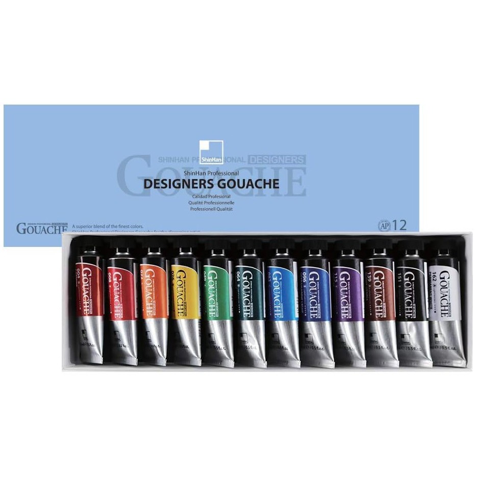 ShinHan Professional Designers Gouache Paint Set 12 x 15ml Tubes Artist Colours