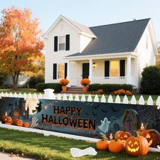 Large Happy Halloween Banner 120x20in 120 20in, Blue