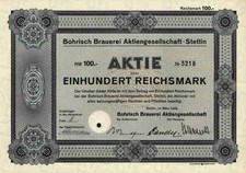 Bohrisch Brauerei AG 1942 Stettin Szczecin K&ouml;slin Stargard Cammin Pommern 100 RM