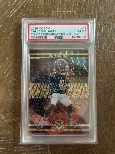 2025 Panini Mosaic TD Masters Caleb Williams #13 Yellow Reactive /89 PSA 10