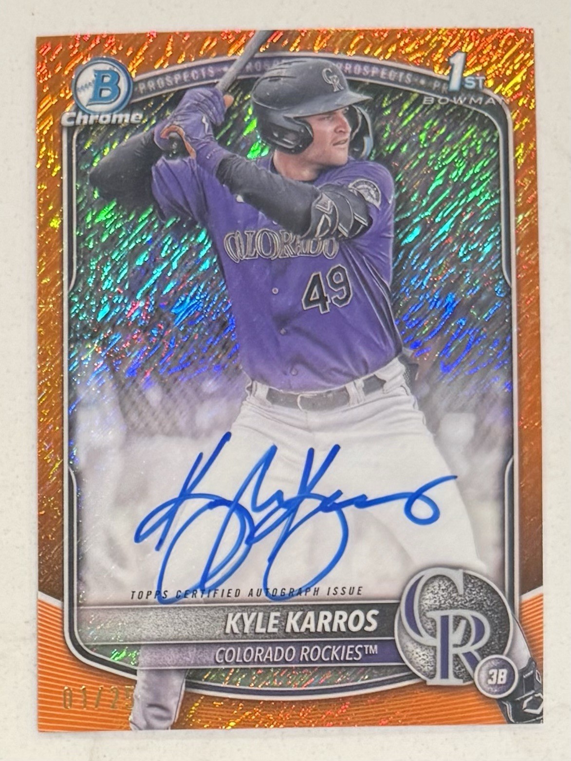 2025 Bowman Chrome Kyle Karros 1st Auto Orange Shimmer 1/25 CPA-KK