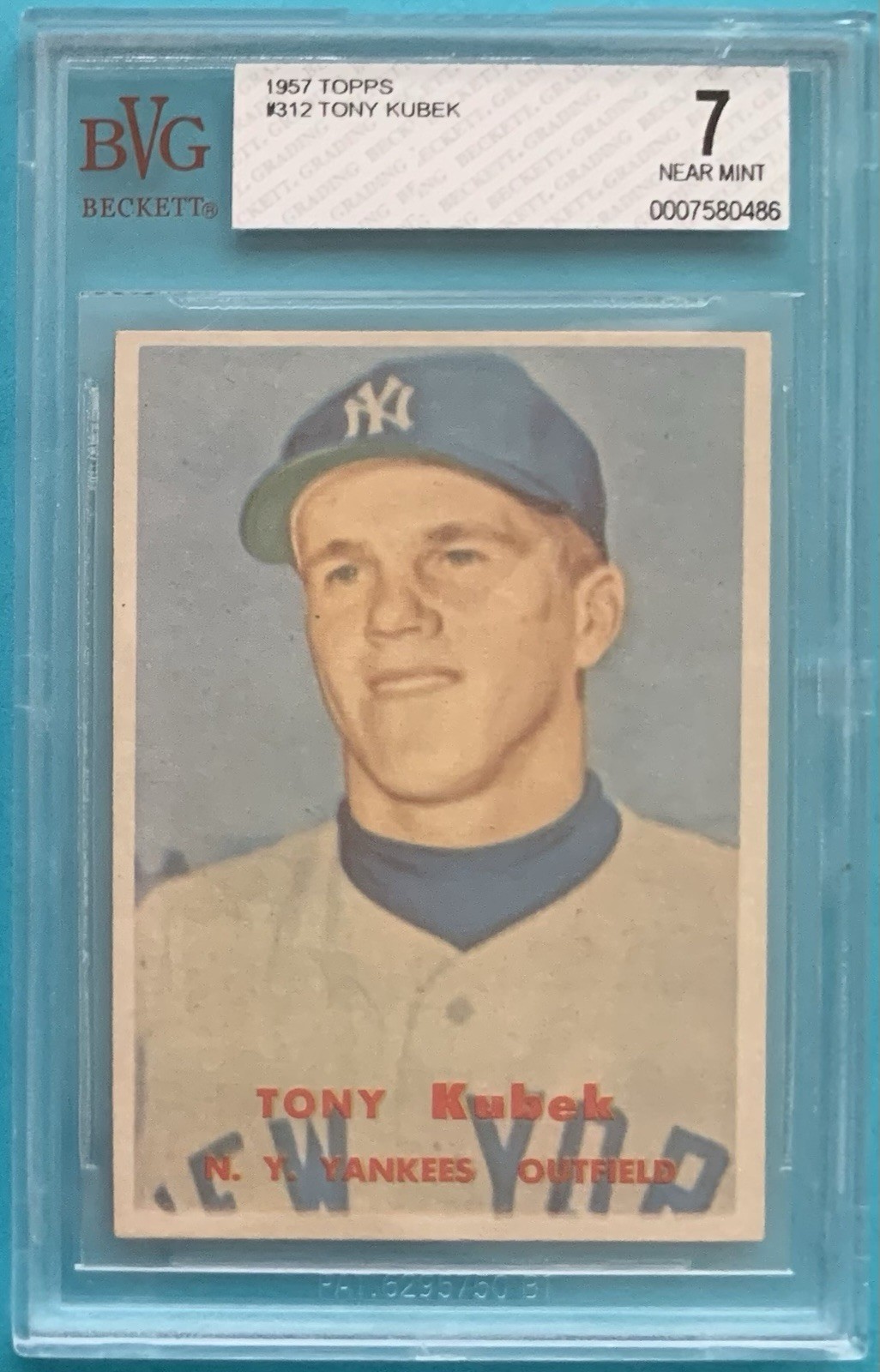 1957 Topps #312 Tony Kubek Rookie Card Graded BGS BVG 7 Near Mint New York