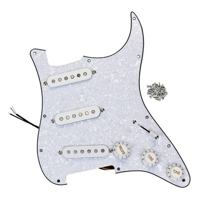 FLEOR Alnico 5 Pickups  ST SSS Guitar Loaded Pickguard Prewired White Pearl