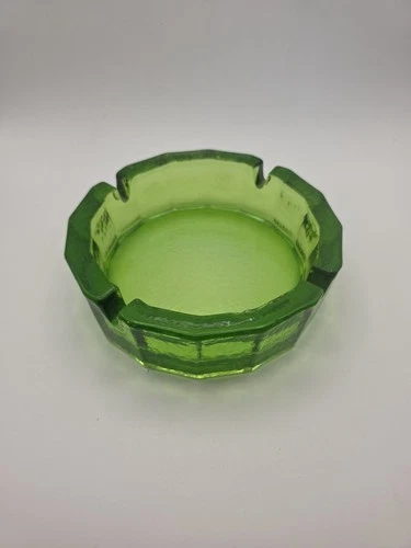 VINTAGE BLENKO 6" EMERALD GREEN PEBBLED TEXTURED GLASS CIGARETTE CIGAR ASHTRAY