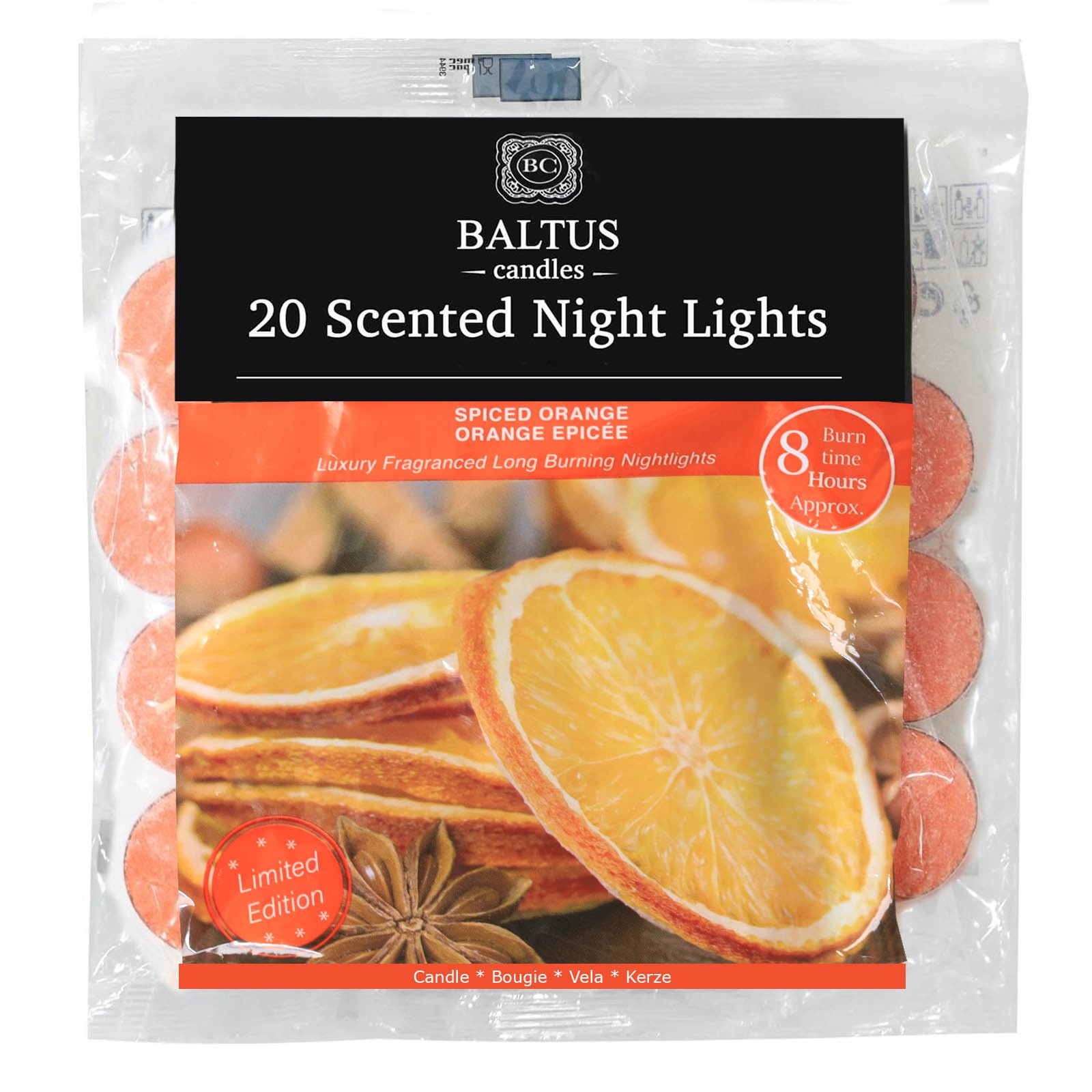 20pc Scented Tealights Night Candle Spiced Orange 8hrs Burning Time by Baltus