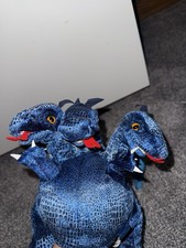 Folkmanis Blue Three-Headed Dragon Puppet 16" Long 5 Finger Hand Puppet Plush