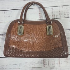 Vintage Marlo Brown Tooled Leather Satchel Handbag Western Floral Embossed Boho