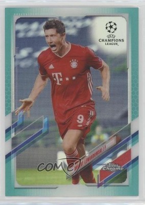 2020 Chrome UEFA Champions League Aqua Refractor 96/199 Robert Lewandowski 07vd