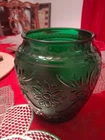 Vintage Anchor Hocking Sandwich Glass Forest Green Cookie Jar Vase  6.5” Tall