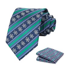 Christmas Neckties For Men - Red and Green Holiday 002- Snowflake Blue Stripe