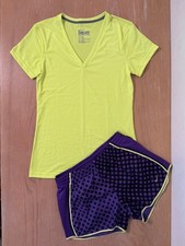 Nike Dri-Fit Ladies 2 Piece Set Top Shorts Yellow Purple Size Small
