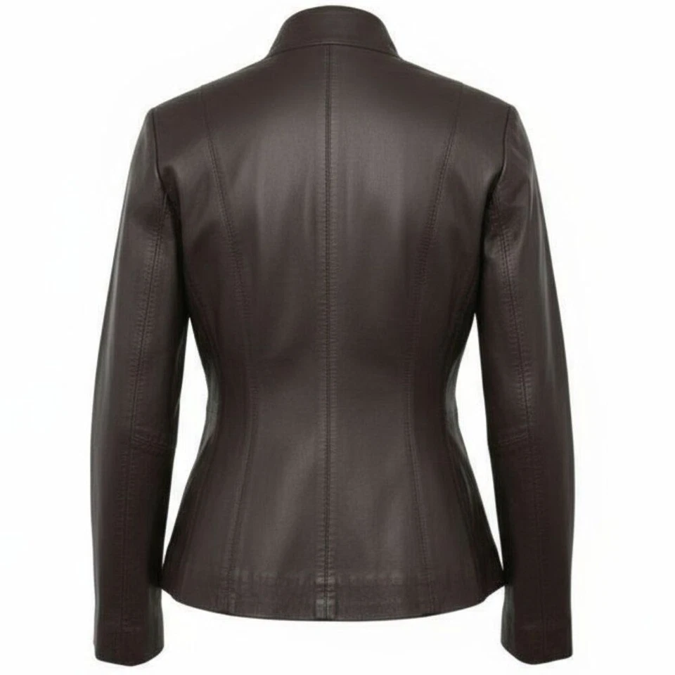 Cole Haan Women's Sz SP Dark Espresso Smooth Leather Wing Collar Leather Jacket - Image 2 of 4
