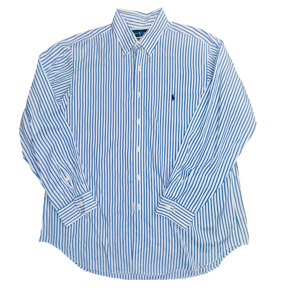 Camisa de vestir Ralph Lauren para hombre calce clásico a rayas azul blanco talla 17 34/35 Foto 2 de 4