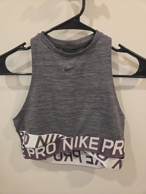 Nike Pro Intertwist Cross Over Crop Top Size Medium M Gray And White Workout