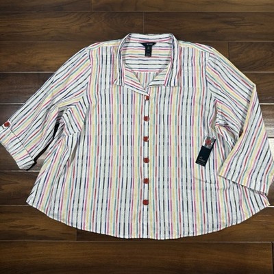 Ali Miles Women's Size 3X Striped Wired Collar Button Up Tunic Top Shirt