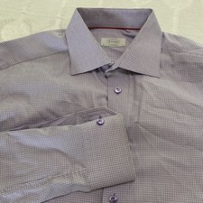 Eton Men's Contemporary Dress Shirt 43 17 Purple Check Spread Collar Cotton