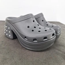 Crocs Siren Black Heel Studded Steampunk Platform Chunky Mule Clog Shoes W 11 M9