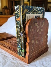 Vintage Brass Inlaid Gand Carved Hardwood Extending Folding Bookshelf