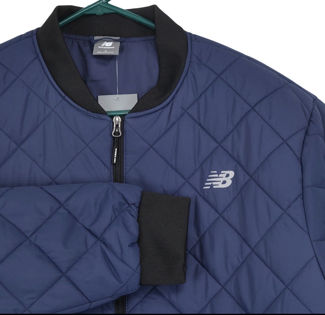 New Balance Mens Puffer Jacket Navy Blue Quilted zip Insulated Bomber Coat Large thumbnail 4