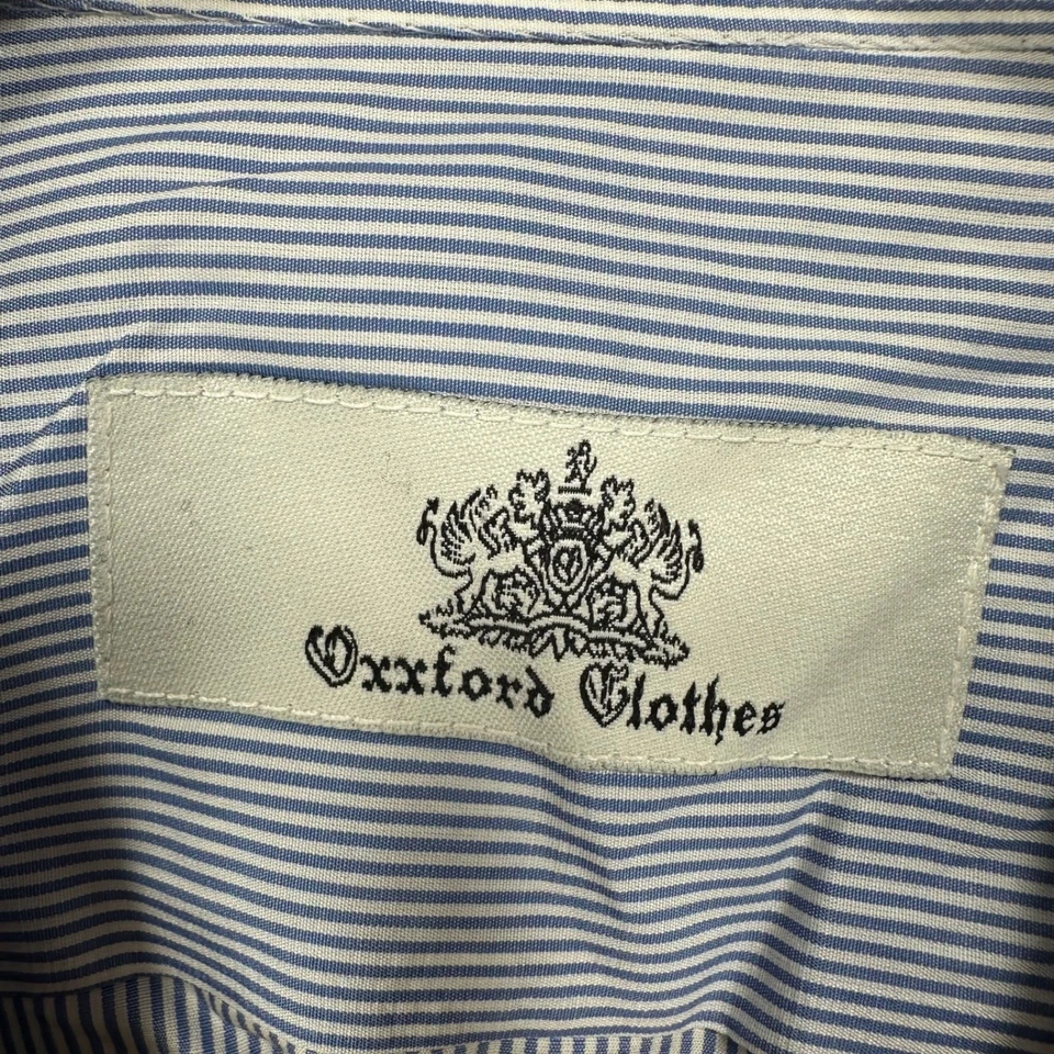 Oxxford 服装定制正装衬衫男式大号蓝色白色条纹棉质纽扣 — 第 4/4 张图片