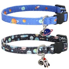 Cat Collar Breakaway, 2 Pack Cotton Kitten Collars with Bells 7-11'', Planet