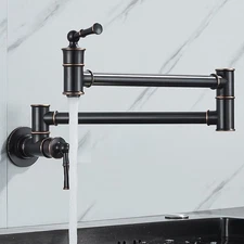 Oil Rubbed Bronze Wall Mounted Kitchen Faucet 2 Handle Folding Pot Filler Mixer