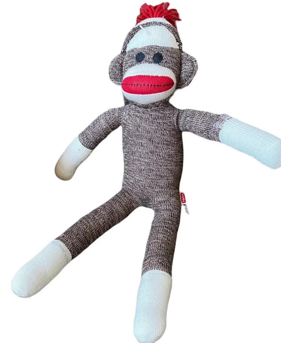 Schylling Sock Monkey Plush 22 Brown Cream Red Mouth Stuffed