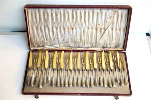 Antique Rare WMF Germany Silver Plated and Gilded Gold Plated 24 Forks n  Knives | eBay